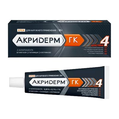 Акридрм гкк, крэм, дель, как, 0,05%+0,1%+1%, touba 30g ...
